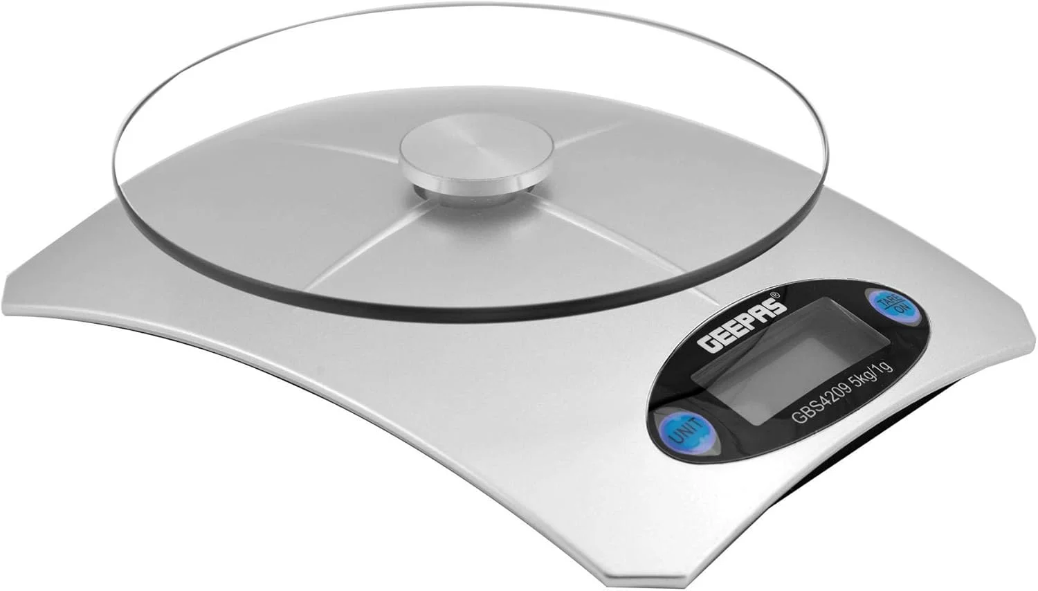 ترازوی آشپزخانه دیجیتال Geepas | ترازوی چند منظوره مواد غذایی با صفحه نمایش دیجیتال با دقت بالا | صفحه نمایش LCD با عملکرد Tare | طراحی فوق العاده باریک، 5 کیلوگرم، نقره ای ترازوی آشپزخانه دیجیتال Geepas | ترازوی چند منظوره مواد غذایی با صفحه نمایش دیجیتال با دقت بالا | صفحه نمایش LCD با عملکرد Tare | طراحی فوق العاده باریک، 5 کیلوگرم، نقره ای