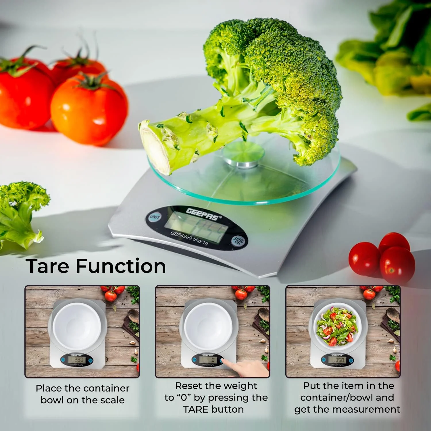 ترازوی آشپزخانه دیجیتال جیپاس GBS4209 با ظرفیت 5 کیلوگرم | نشانگر کم بودن باتری و اضافه بار | صفر شدن و خاموش شدن خودکار ترازوی آشپزخانه دیجیتال جیپاس GBS4209 با ظرفیت 5 کیلوگرم | نشانگر کم بودن باتری و اضافه بار | صفر شدن و خاموش شدن خودکار