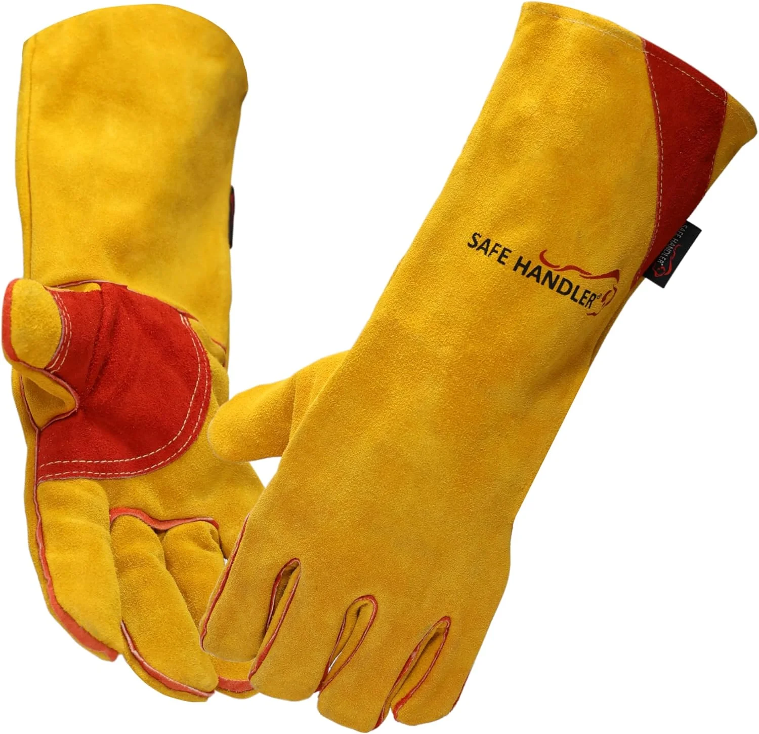 دستکش های جوشکاری SAFE HANDLER Prime با محافظت نخ کولار | تقویت شده در قسمت شست و کف دست، مقاوم در برابر حرارت برای فر، جوشکاری MIG، جوشکار TIG، گریل، شومینه، BBQ، 40 سانتی متر، 1 جفت (2 دستکش)