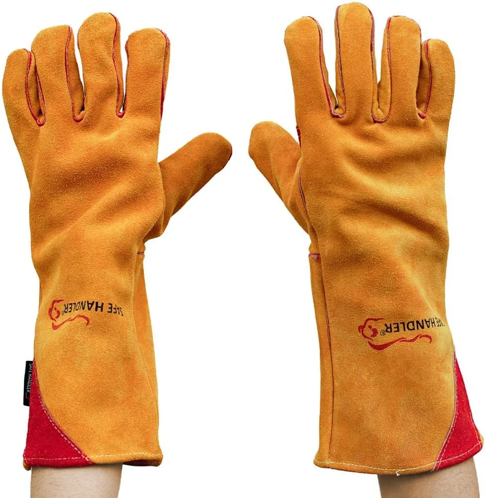 دستکش های جوشکاری SAFE HANDLER Prime با محافظت نخ کولار | تقویت شده در قسمت شست و کف دست، مقاوم در برابر حرارت برای فر، جوشکاری MIG، جوشکار TIG، گریل، شومینه، BBQ، 40 سانتی متر، 1 جفت (2 دستکش)