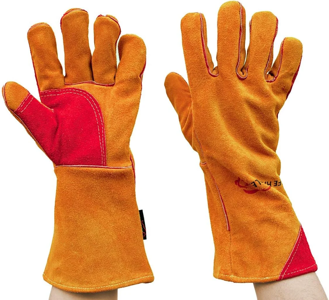 دستکش های جوشکاری SAFE HANDLER Prime با محافظت نخ کولار | تقویت شده در قسمت شست و کف دست، مقاوم در برابر حرارت برای فر، جوشکاری MIG، جوشکار TIG، گریل، شومینه، BBQ، 40 سانتی متر، 1 جفت (2 دستکش)