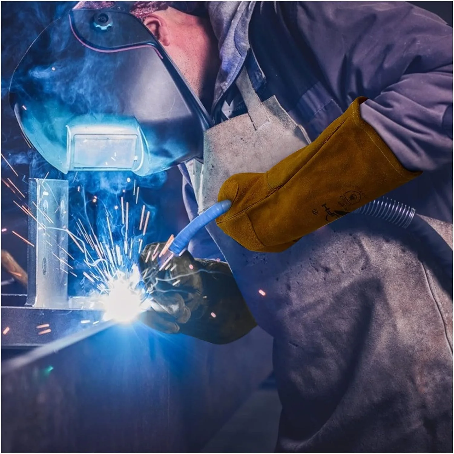 لباس جوشکاری چرمی PEHUB با محافظ کف دست اختصاصی جوشکاری، دستکش های جوشکاری برای محافظت از دست ها، دستکش های جوشکاری چرمی کار جوشکار با پوشش جوش مقاوم در برابر حرارت و شعله