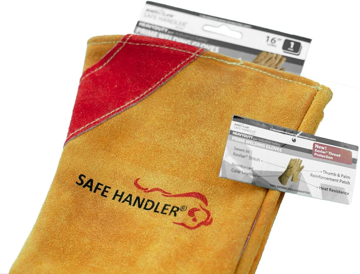دستکش های جوشکاری SAFE HANDLER Prime با محافظت نخ کولار | تقویت شده در قسمت شست و کف دست، مقاوم در برابر حرارت برای فر، جوشکاری MIG، جوشکار TIG، گریل، شومینه، BBQ، 40 سانتی متر، 1 جفت (2 دستکش)