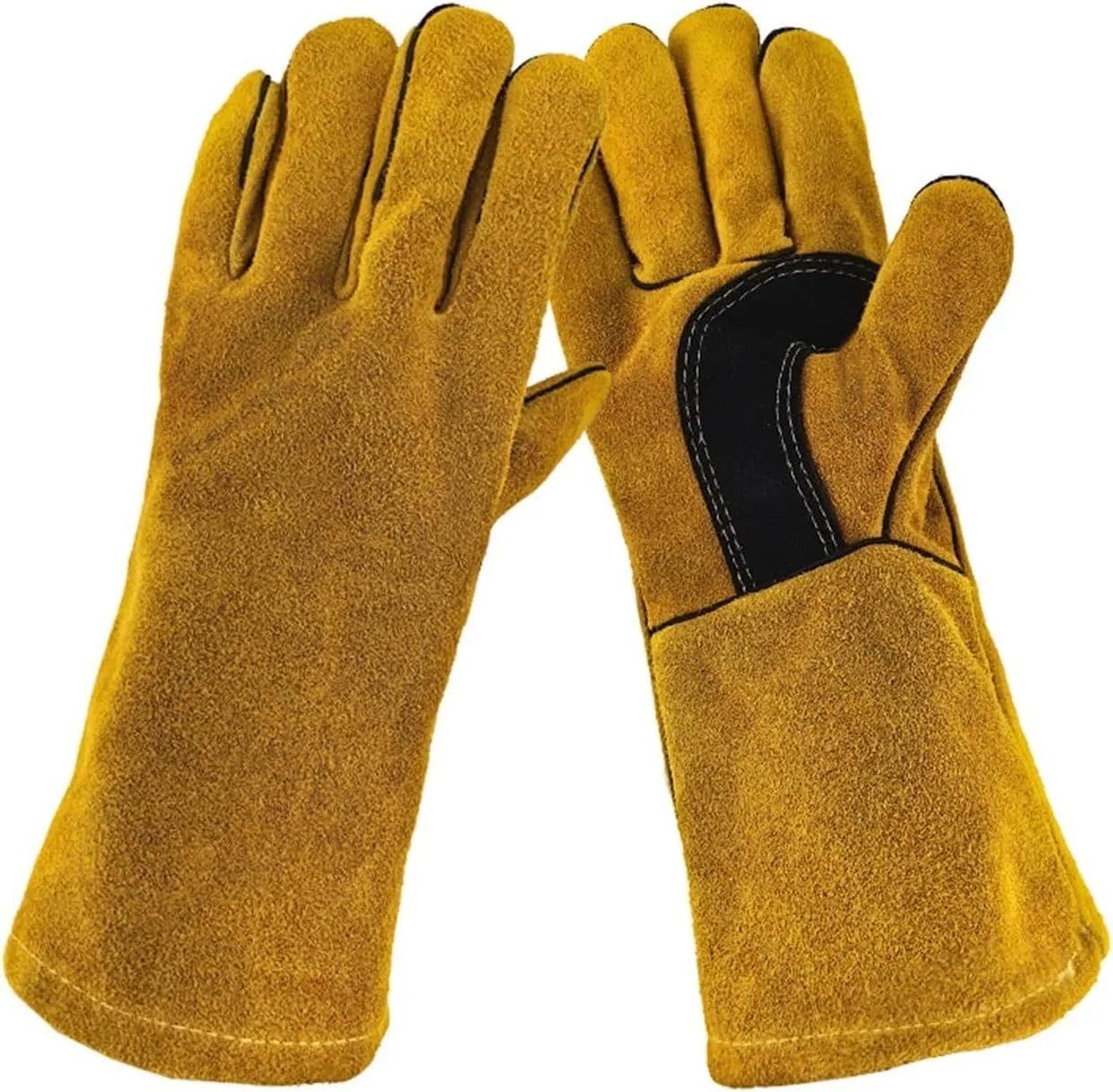 دستکش های چرمی مقاوم در برابر شعله، دستکش جوشکاری، عایق حرارتی، ضد برش، مناسب برای شومینه هیزمی، باربیکیو، پخت و پز، کمپینگ، لوازم جوشکاری