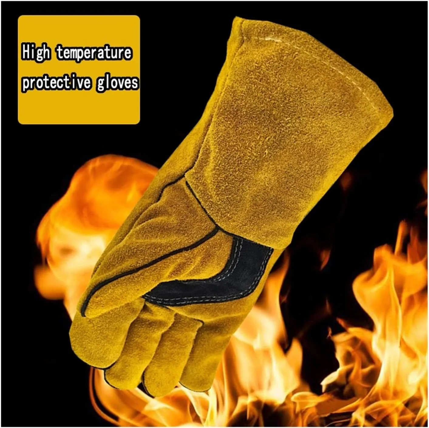 دستکش های چرمی مقاوم در برابر شعله، دستکش جوشکاری، عایق حرارتی، ضد برش، مناسب برای شومینه هیزمی، باربیکیو، پخت و پز، کمپینگ، لوازم جوشکاری