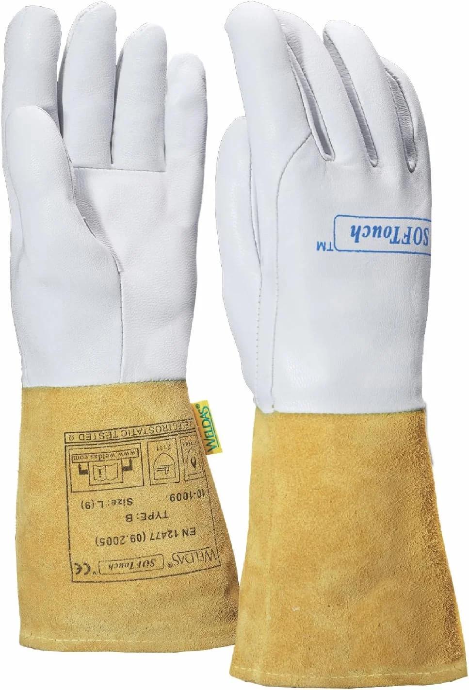 دستکش های جوشکاری دقیق چرم بزی Weldas® SOFTouch™، مناسب برای جوشکاری تیگ، پلاسما و میگ با قطر کم، 10-1009، سفید