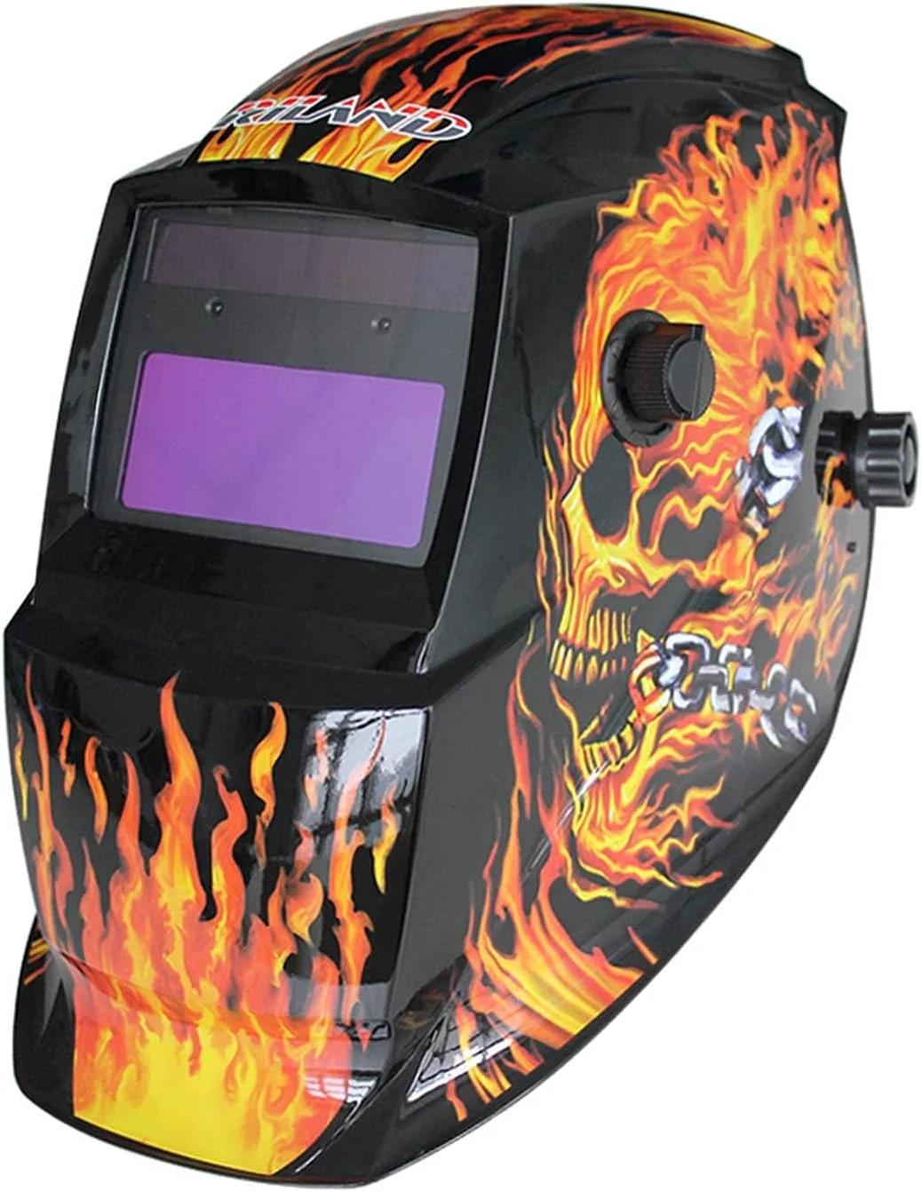 ماسک جوشکاری اتوماتیک PEHUB مدل جمجمه خورشیدی با نمایشگر LCD ماهیاب ماهیگیری (رنگ: جمجمه آتشین)