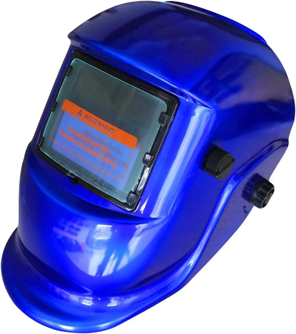 ماسک جوشکاری اتوماتیک با قابلیت تیره شوندگی خودکار و انرژی خورشیدی به همراه 5 لنز اضافی + اندازه پنجره دید: 42 × 92 میلی متر + هدبند قابل شستشو و تنظیم + منبع تغذیه سلول خورشیدی - آبی