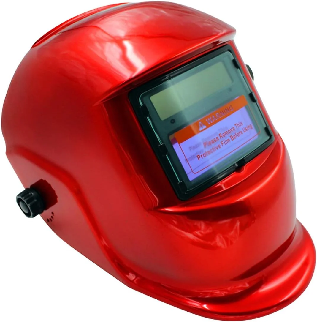 ماسک جوشکاری اتوماتیک با قابلیت تیره شوندگی خودکار و انرژی خورشیدی به همراه 5 لنز اضافی + اندازه پنجره دید: 42 × 92 میلی متر + هدبند قابل شستشو و تنظیم + منبع تغذیه سلول خورشیدی قرمز