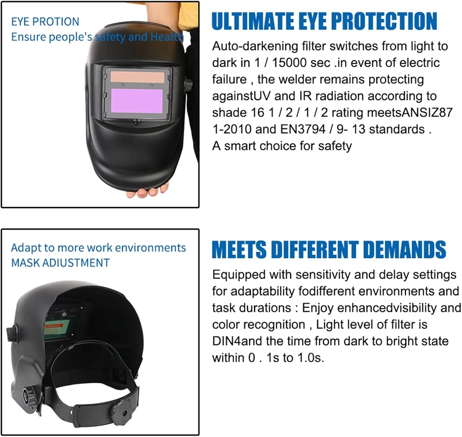 ماسک جوشکاری ARGUESB برای جوش قوس الکتریکی، سنگ زنی، برش، ماسک جوشکار با انرژی خورشیدی، ماسک جوشکاری با تیره شدن خودکار، لنز رنگ واقعی، ماسک جوشکاری با دید بزرگ