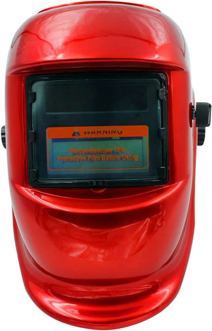 ماسک جوشکاری اتوماتیک با قابلیت تیره شوندگی خودکار و انرژی خورشیدی به همراه 5 لنز اضافی + اندازه پنجره دید: 42 × 92 میلی متر + هدبند قابل شستشو و تنظیم + منبع تغذیه سلول خورشیدی قرمز