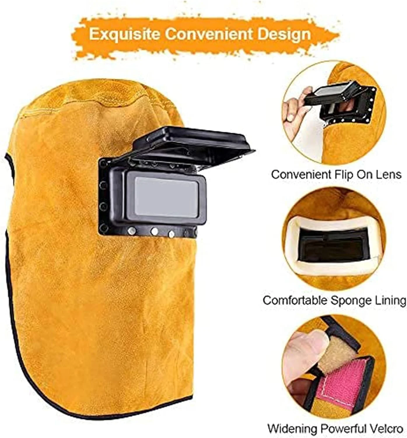 ماسک جوشکاری چرمی - ماسک محافظ جوشکاری چرمی، کلاه جوشکاری تاشو، کلاه جوشکاری مقاوم در برابر حرارت با لنز