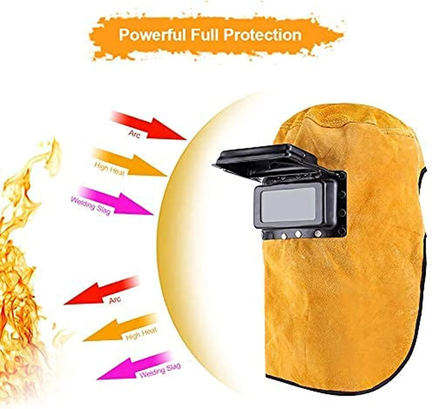 ماسک جوشکاری چرمی - ماسک محافظ جوشکاری چرمی، کلاه جوشکاری تاشو، کلاه جوشکاری مقاوم در برابر حرارت با لنز