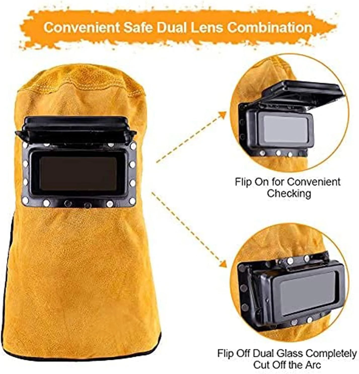 ماسک جوشکاری چرمی - ماسک محافظ جوشکاری چرمی، کلاه جوشکاری تاشو، کلاه جوشکاری مقاوم در برابر حرارت با لنز