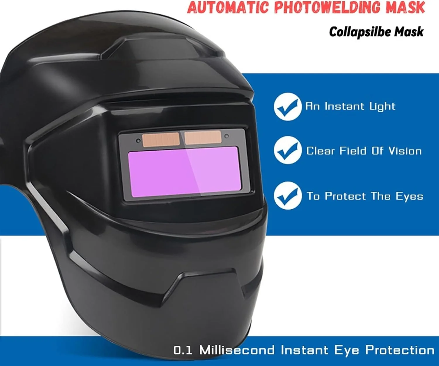 کلاه جوشکاری سیمبائه، ماسک جوشکاری آفتاب‌پرست، دید بزرگ، رنگ واقعی، انرژی خورشیدی، ماسک جوشکاری با قابلیت تیره شدن خودکار برای جوشکاری قوس الکتریکی، سنگ زنی و برش