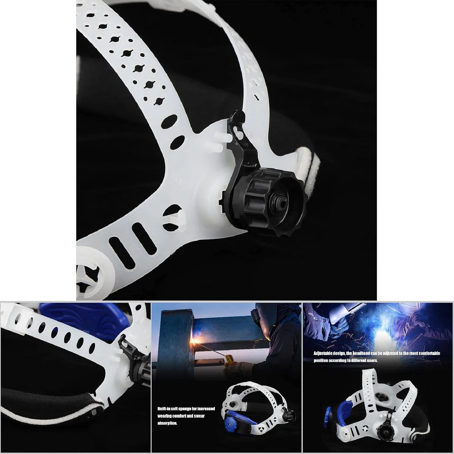 هدبند جایگزین Jectse، ماسک جوشکاری، هدبند قابل تنظیم برای لوازم جانبی کلاه ایمنی جوشکاری تیره شونده خودکار خورشیدی، سیاه و سفید (سفید)