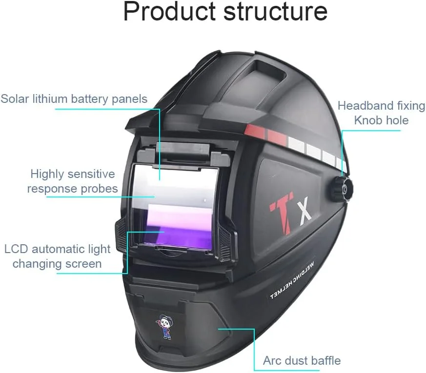 کلاه جوشکاری برقی OUNA، ماسک جوشکاری با قابلیت تیره شدن اتوماتیک با انرژی خورشیدی، کلاه ایمنی جوشکاری نصب شده روی سر، ماسک جوشکاری قوس آرگون، ماسک محافظ جوشکاری