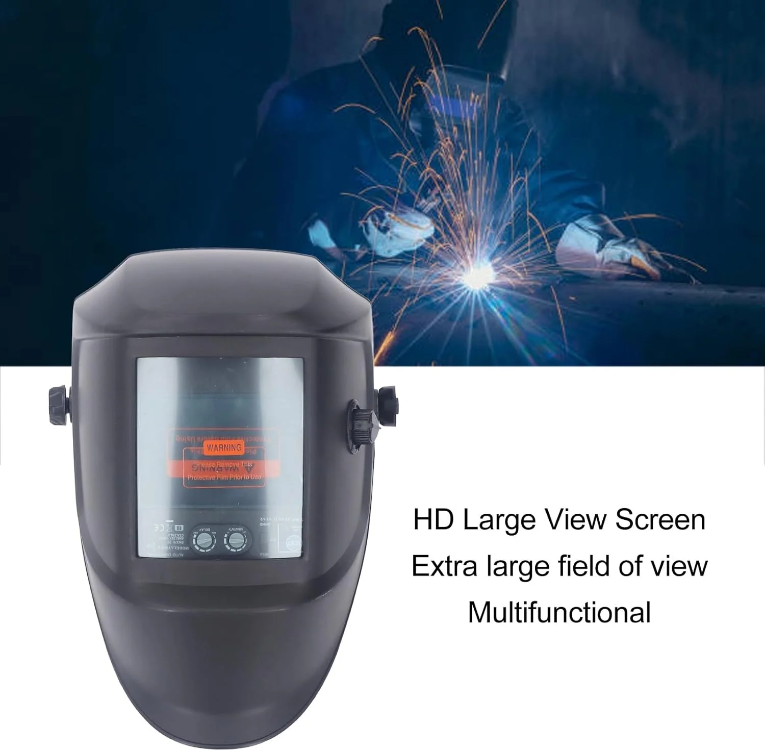 ماسک جوشکاری اتوماتیک تیره شونده Fyearfly، صفحه نمایش بزرگ 100x67 میلی متر، 4 سنسور، ماسک جوشکاری انرژی خورشیدی قابل تنظیم در فضای باز، کلاه جوشکاری