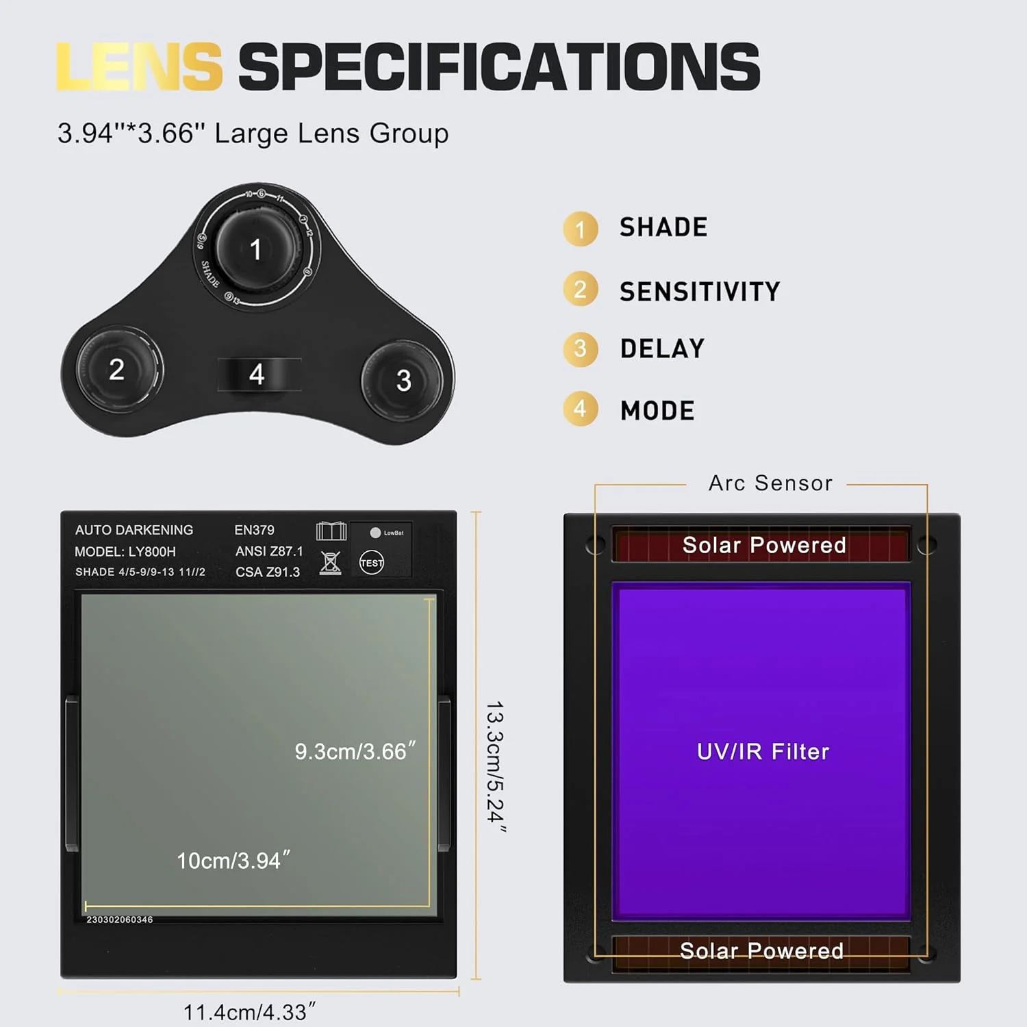 کلاه ایمنی جوشکاری اتوماتیک TECWELD، کلاه جوشکاری با دید بزرگ با 4 سنسور قوس، سایه گسترده 4~5/9-9/13 برای جوشکاری TIG MIG Arc و ماسک جوشکاری سنگ زنی