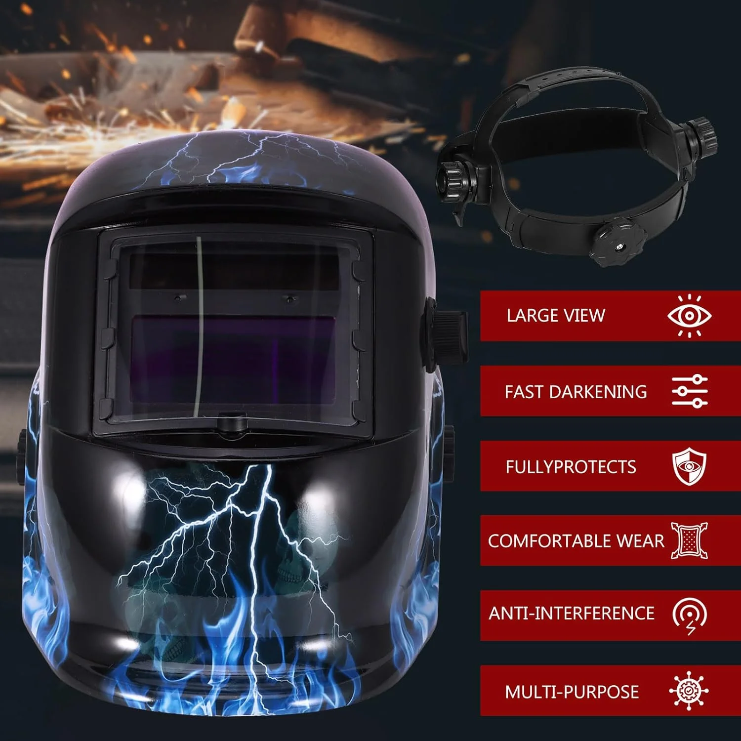ماسک جوشکاری اتوماتیک تیره شونده، ماسک جوشکاری خورشیدی برای محافظت از صورت و چشم، کلاه جوشکاری سبک وزن و راحت قابل تنظیم با محدوده سایه 9-13، برای جوشکاری تیگ، میگ، قوس الکتریکی و سنگ زنی