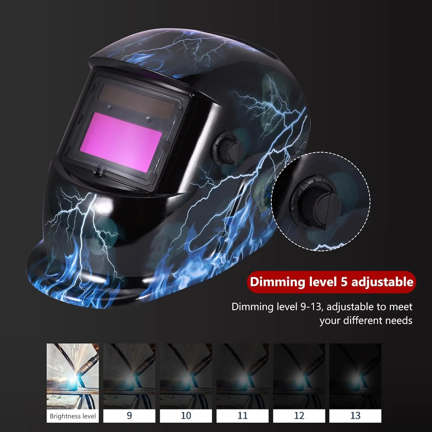ماسک جوشکاری اتوماتیک تیره شونده، ماسک جوشکاری خورشیدی برای محافظت از صورت و چشم، کلاه جوشکاری سبک وزن و راحت قابل تنظیم با محدوده سایه 9-13، برای جوشکاری تیگ، میگ، قوس الکتریکی و سنگ زنی