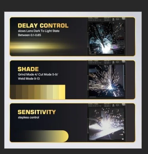 کلاه ایمنی جوشکاری اتوماتیک TECWELD، کلاه جوشکاری با دید بزرگ با 4 سنسور قوس، سایه گسترده 4~5/9-9/13 برای جوشکاری TIG MIG Arc و ماسک جوشکاری سنگ زنی