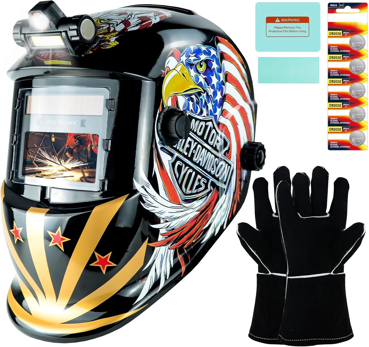 کلاه جوشکاری TRQWH برای مردان، رنگ واقعی، دارای انرژی خورشیدی، تیره شونده خودکار، دارای چراغ، 2 سنسور قوس، محدوده سایه گسترده 4/9-13، ماسک جوشکاری