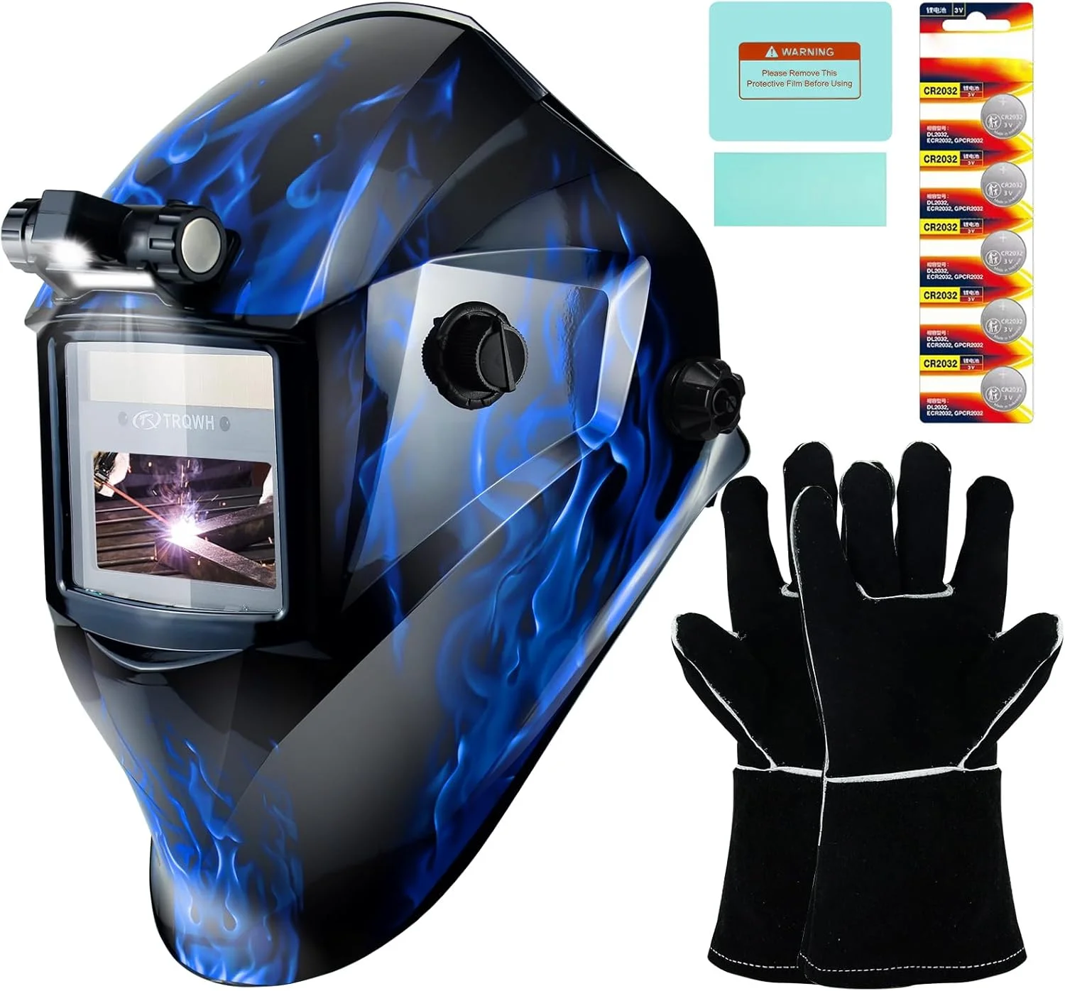 TRQWH Welding Hood Auto Darkening Welding Helmet with Light True Color 1/1/1/2 Top Optical Clarity Wide Shade 9-13 Welding Mask with Grinding Weld Helmet (KTS-JD15)