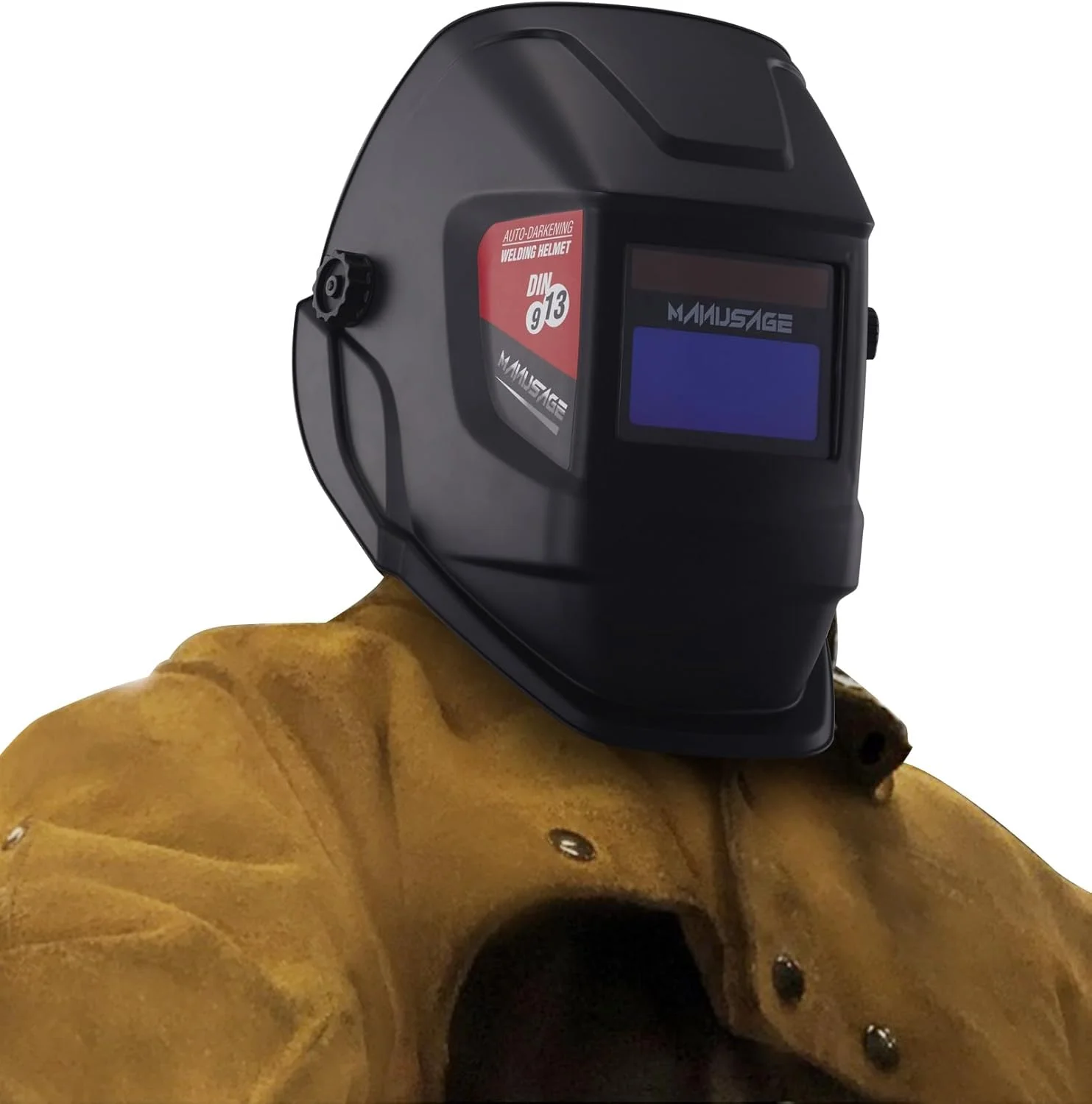 MANUSAGE Panoramic View Welding Helmet Auto Darkening, Welding Hood with 4 Arc Sensor Solar Power