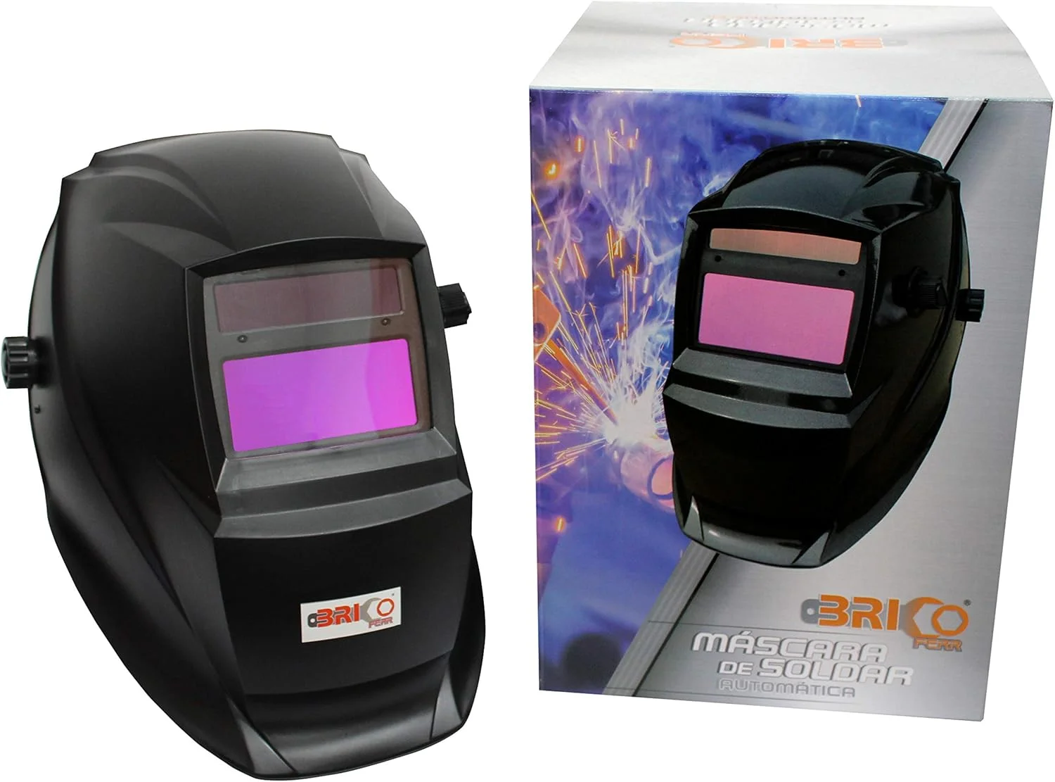 ماسک جوشکاری اتوماتیک صنعتی Bricoferr، 420 گرم، محافظت در برابر اشعه ماوراء بنفش DIN 16، میدان دید اتوماتیک 92x42 میلی متر، بدون نیاز به منبع تغذیه برای مصارف صنعتی