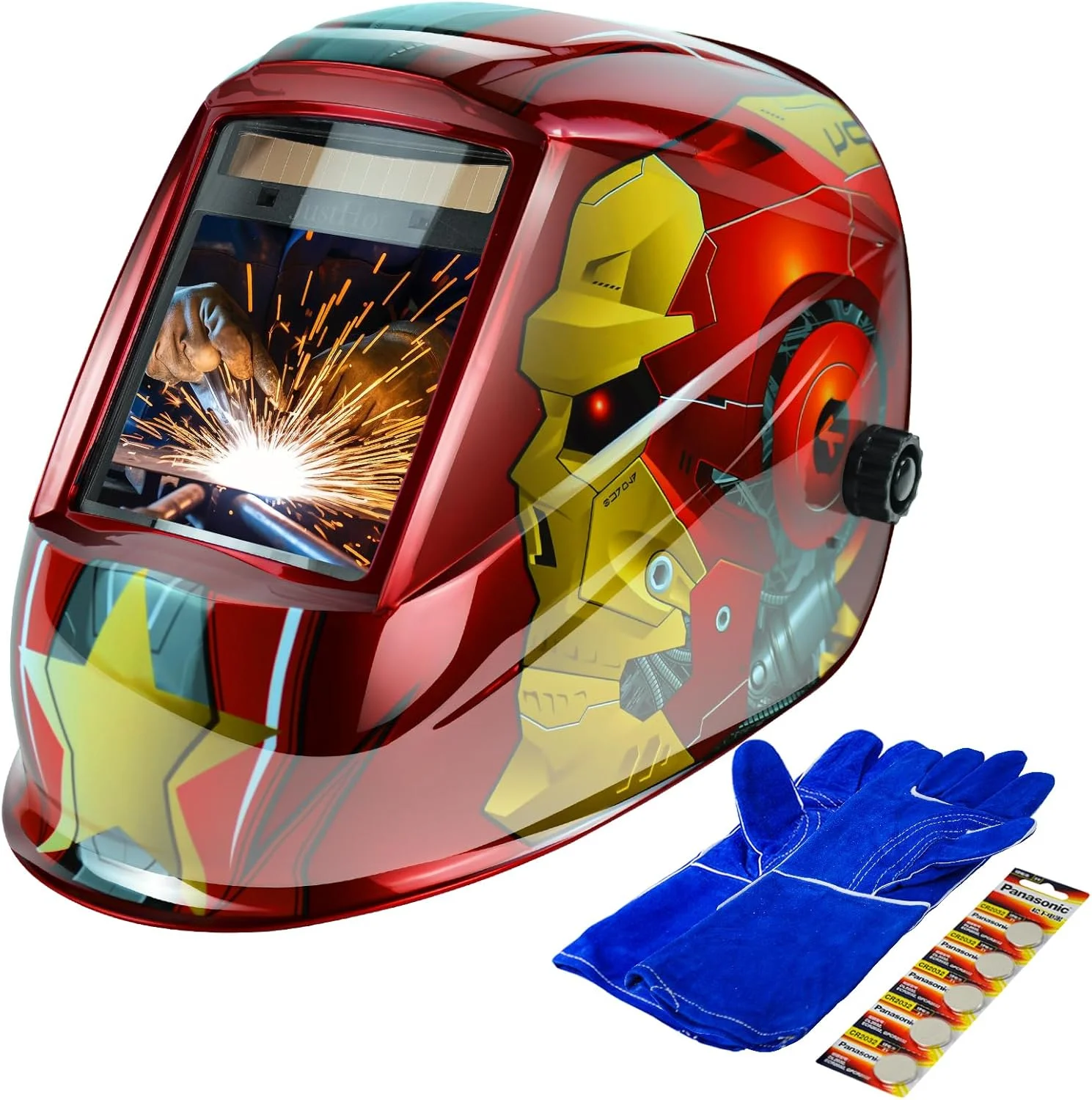 کلاه جوشکاری دید گسترده JustHot، دارای 4 سنسور قوس، ابعاد دید 10x8 سانتی متر، رنگ واقعی، ماسک جوشکاری با انرژی خورشیدی، وضوح اپتیکی 1/1/1/1، سایه گسترده 5-9/9-13