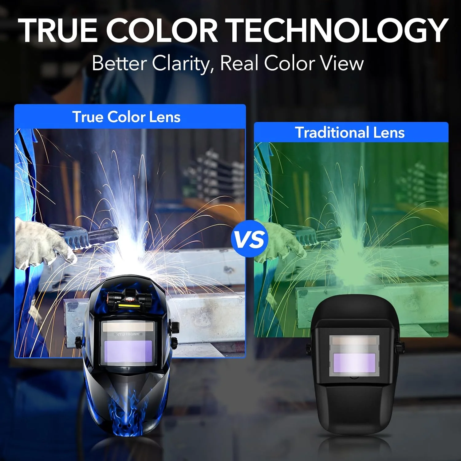 TRQWH Welding Hood Auto Darkening Welding Helmet with Light True Color 1/1/1/2 Top Optical Clarity Wide Shade 9-13 Welding Mask with Grinding Weld Helmet (KTS-JD15)