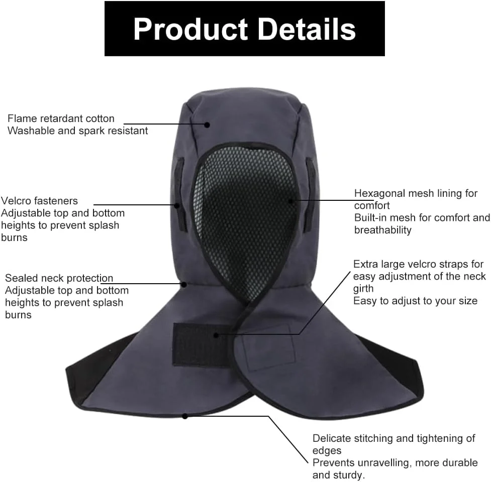 Welding Hood,Welding Mask,Welding Cap,Welding Cap with Drape,Heat Resistant Welding Balaclava,Welding Cap,Kopfschutz,Schwarz Schweißerkappe, Schweißerkopfhaube