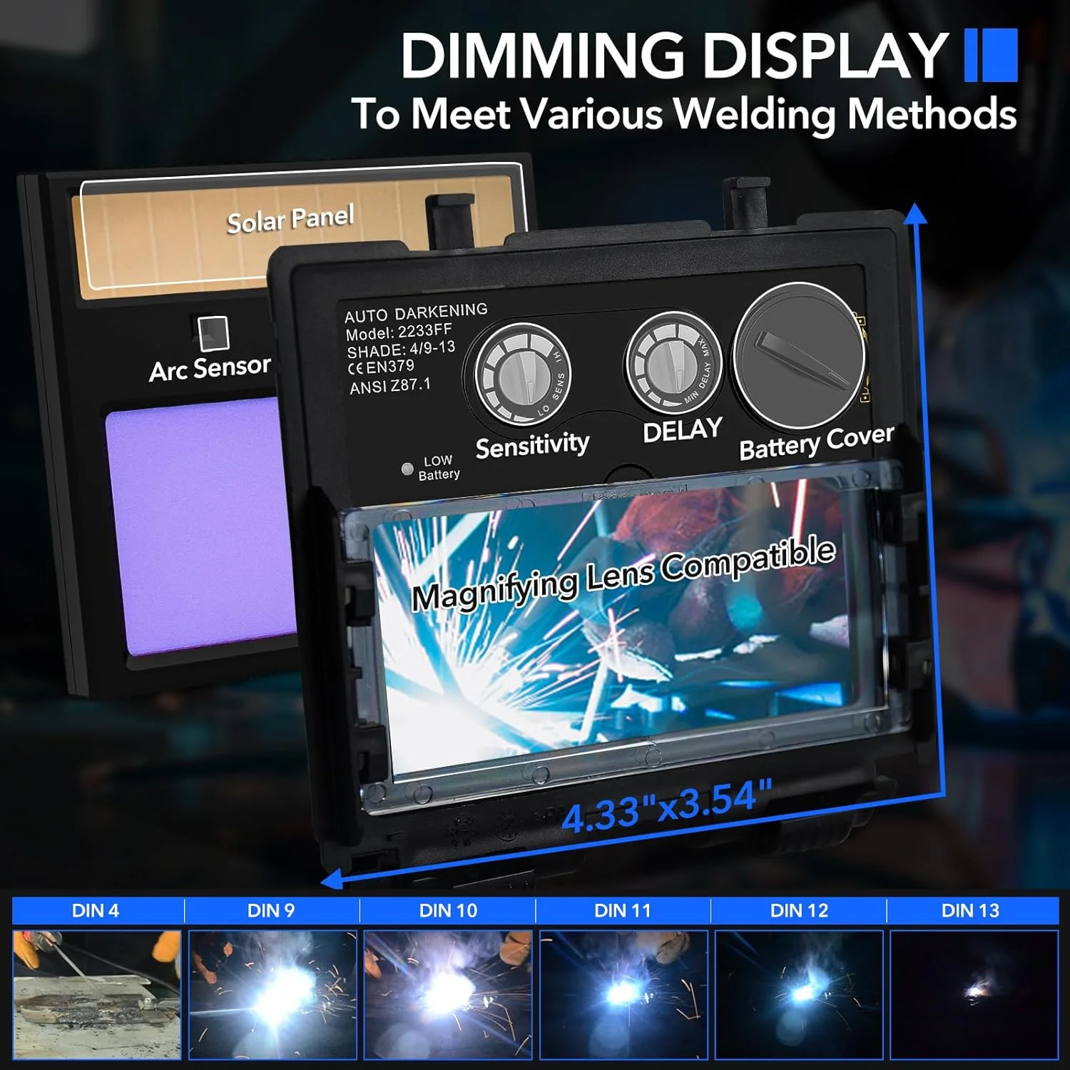 TRQWH Welding Hood Auto Darkening Welding Helmet with Light True Color 1/1/1/2 Top Optical Clarity Wide Shade 9-13 Welding Mask with Grinding Weld Helmet (KTS-JD15)