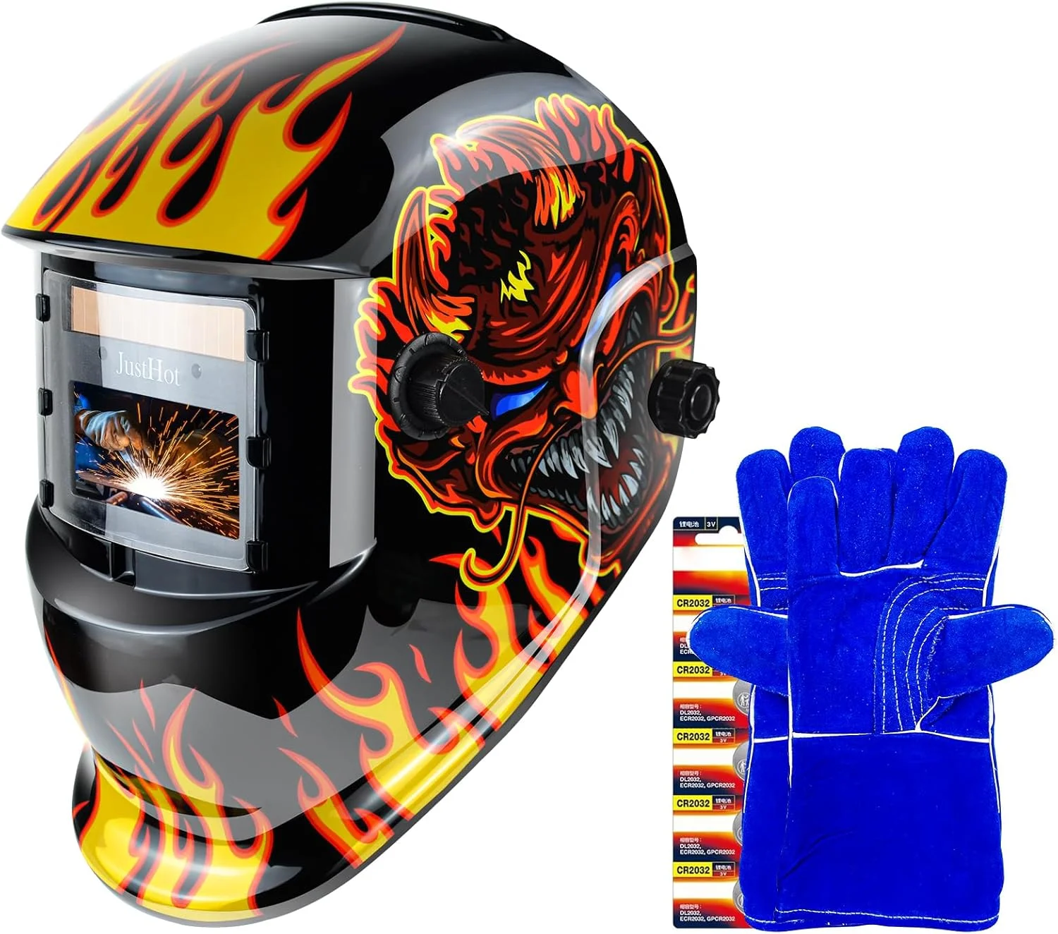 کلاه جوشکاری اتوماتیک JustHot، ماسک جوشکاری با رنگ واقعی و انرژی خورشیدی، وضوح اپتیکی 1/1/1/1، سایه گسترده 5-9/9-13 با 4 سنسور قوس الکتریکی، کلاه جوشکاری برای مردان (JH-HD26)
