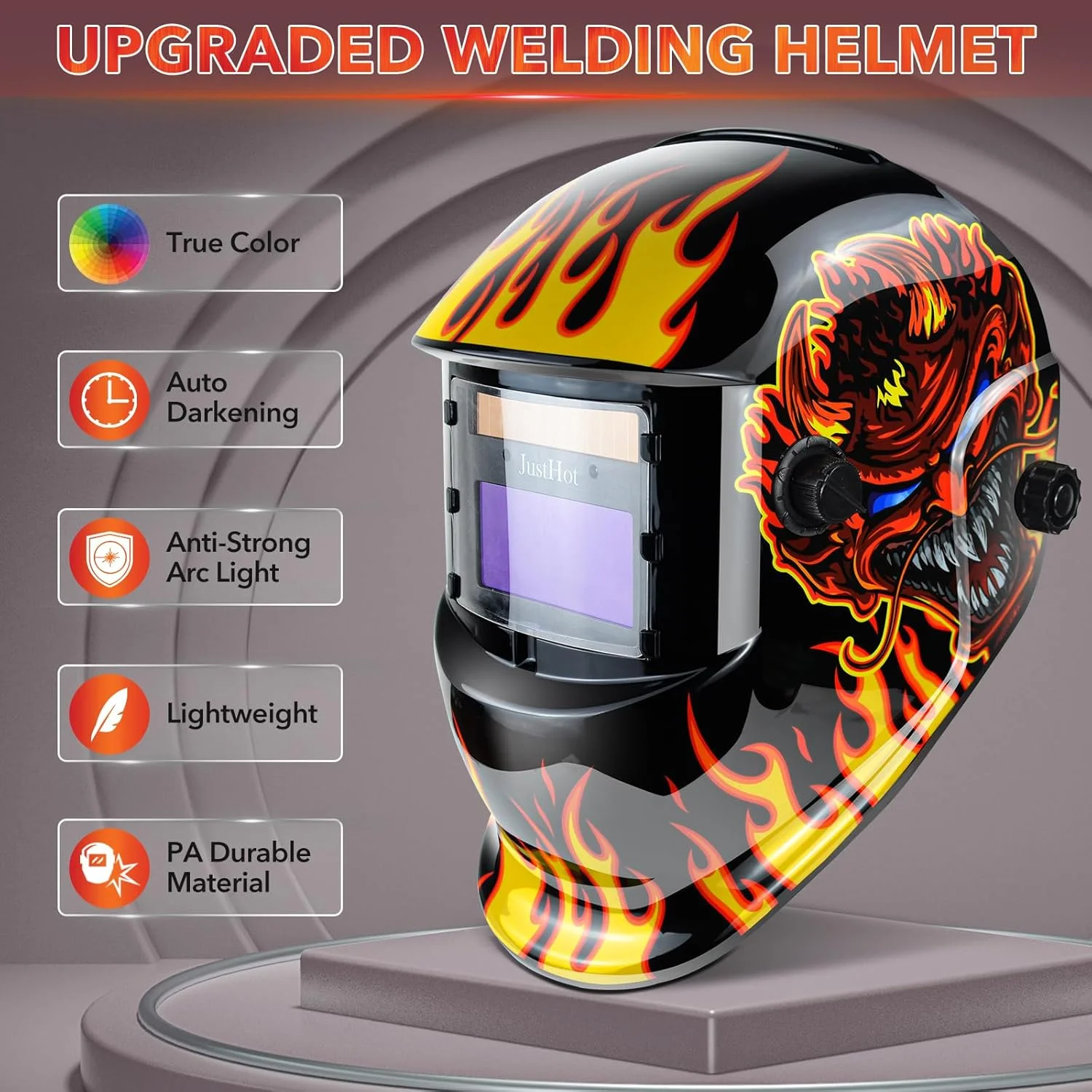 کلاه جوشکاری اتوماتیک JustHot، ماسک جوشکاری با رنگ واقعی و انرژی خورشیدی، وضوح اپتیکی 1/1/1/1، سایه گسترده 5-9/9-13 با 4 سنسور قوس الکتریکی، کلاه جوشکاری برای مردان (JH-HD26) کلاه جوشکاری اتوماتیک JustHot، ماسک جوشکاری با رنگ واقعی و انرژی خورشیدی، وضوح اپتیکی 1/1/1/1، سایه گسترده 5-9/9-13 با 4 سنسور قوس الکتریکی، کلاه جوشکاری برای مردان (JH-HD26)