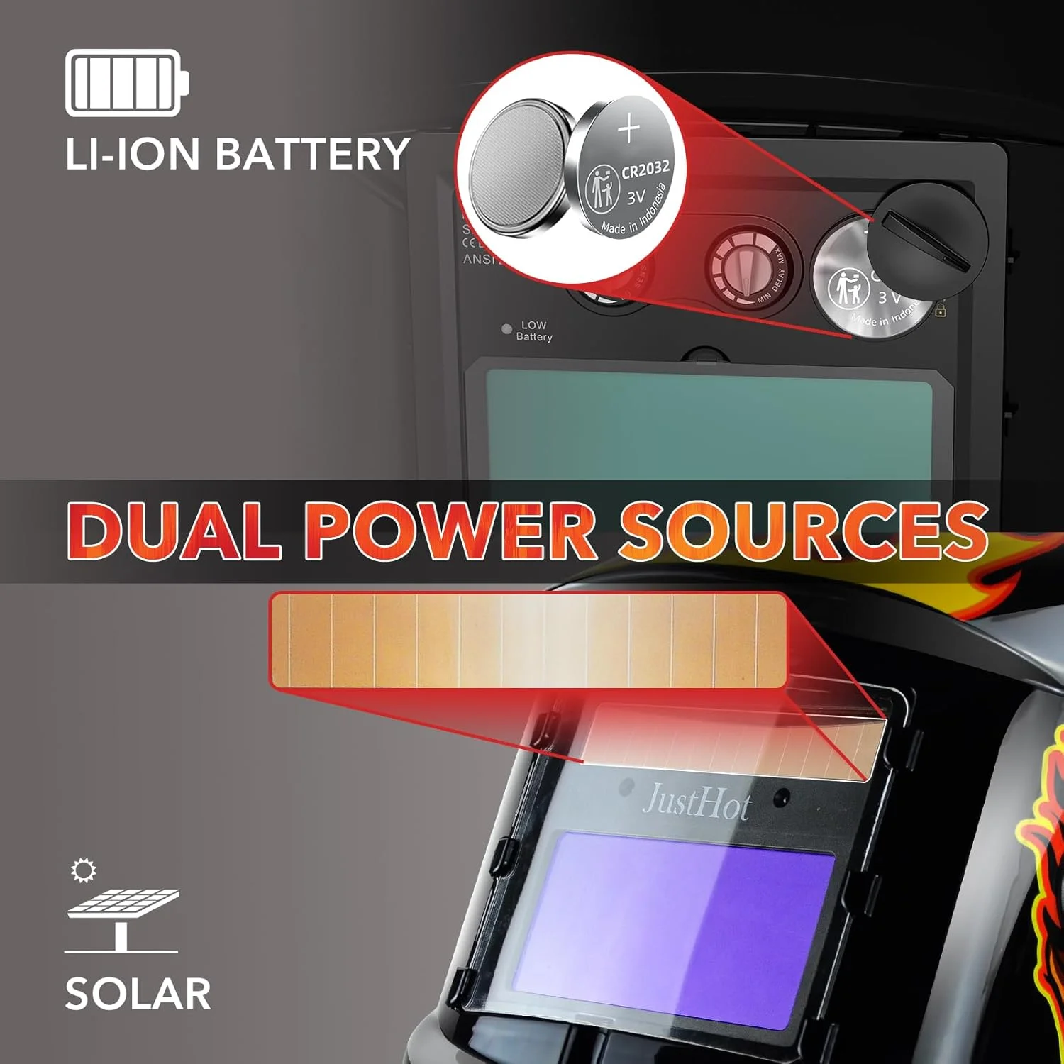 کلاه جوشکاری اتوماتیک JustHot، ماسک جوشکاری با رنگ واقعی و انرژی خورشیدی، وضوح اپتیکی 1/1/1/1، سایه گسترده 5-9/9-13 با 4 سنسور قوس الکتریکی، کلاه جوشکاری برای مردان (JH-HD26) کلاه جوشکاری اتوماتیک JustHot، ماسک جوشکاری با رنگ واقعی و انرژی خورشیدی، وضوح اپتیکی 1/1/1/1، سایه گسترده 5-9/9-13 با 4 سنسور قوس الکتریکی، کلاه جوشکاری برای مردان (JH-HD26)