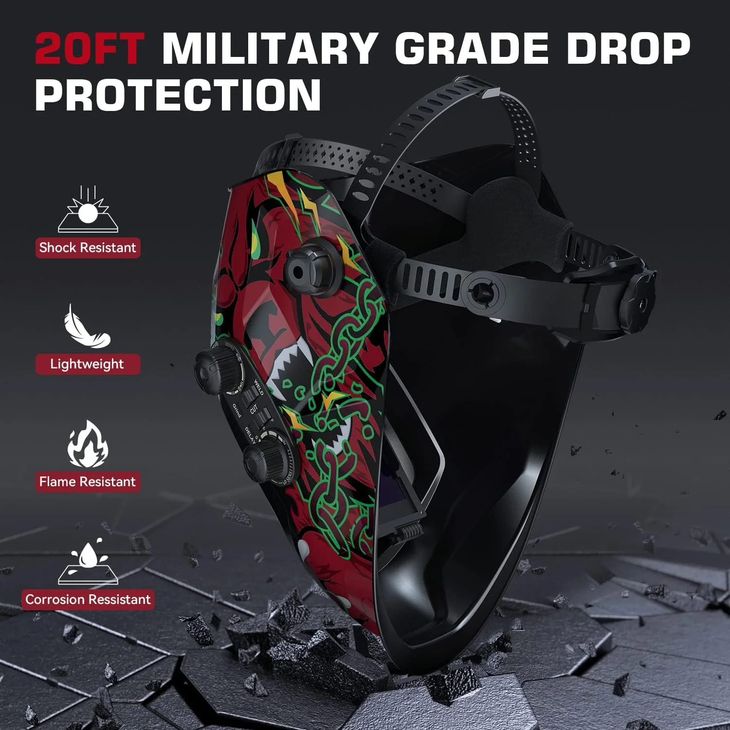 کلاه جوشکاری ARCCAPTAIN با صفحه نمایش بزرگ 3.94"X3.66"، رنگ واقعی، تیره شونده خودکار، انرژی خورشیدی، 4 سنسور قوس، طیف گسترده سایه 4-5/5-9/9-13 برای ماسک جوشکاری ARC TIG MIG (طرح گرگ)