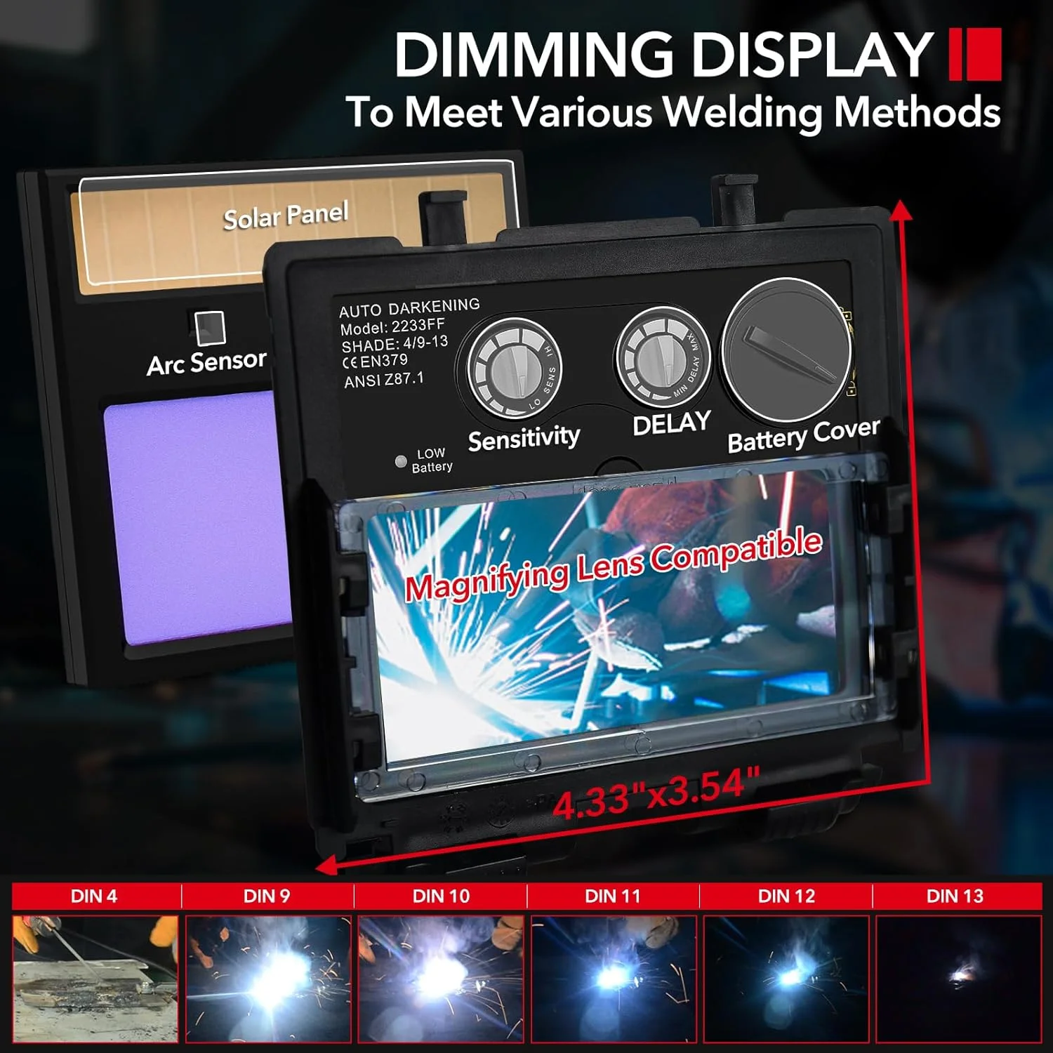 کلاه جوشکاری TRQWH با قابلیت تیره شوندگی خودکار، رنگ واقعی نور، وضوح اپتیکی عالی 1/1/1/2، سایه گسترده 9-13، ماسک جوشکاری با کلاه جوشکاری سنگ زنی (KTS-JD17)