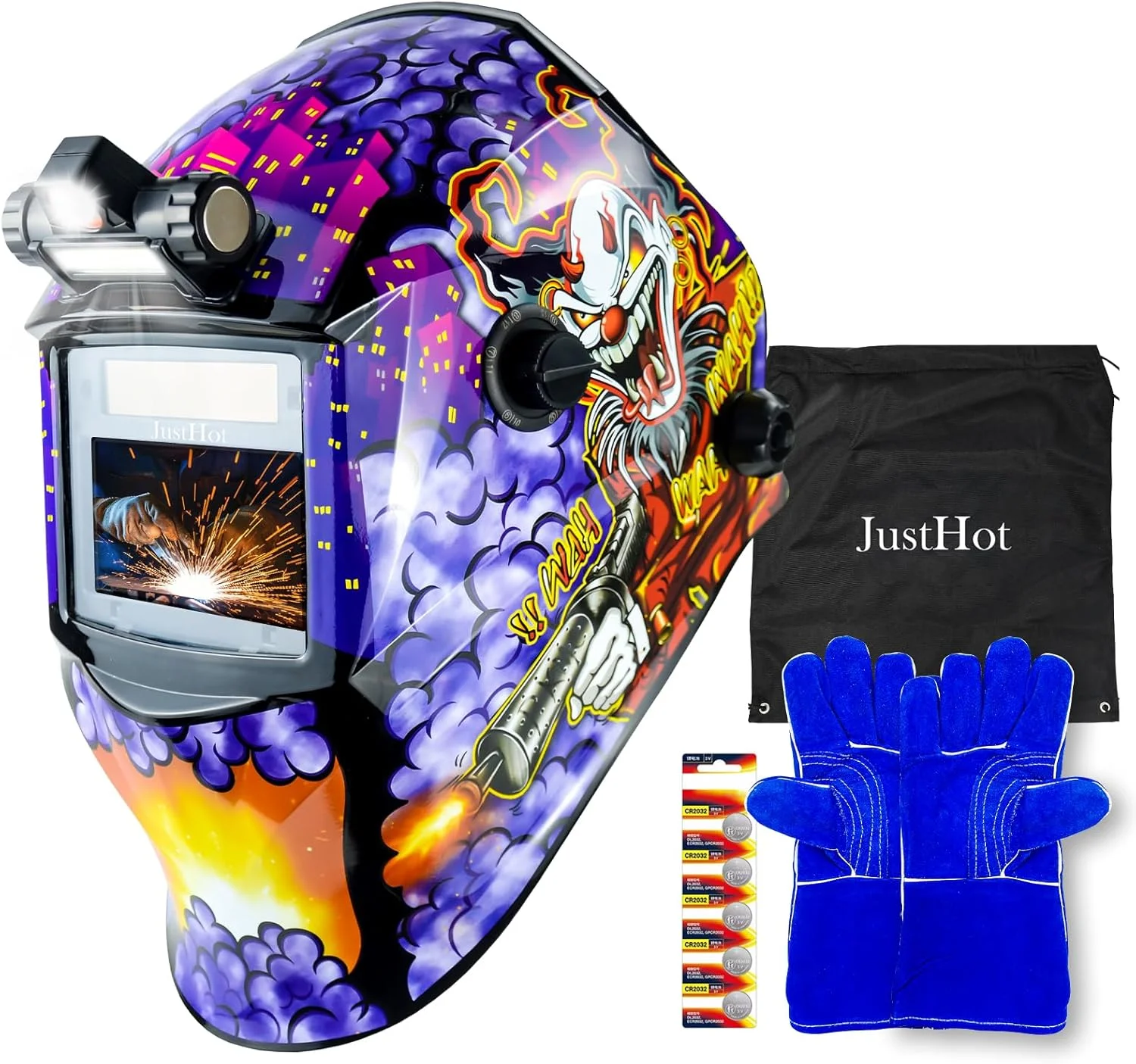 کلاه جوشکاری اتوماتیک JustHot، ماسک جوشکاری با قابلیت تیره شوندگی خودکار، رنگ واقعی، انرژی خورشیدی، وضوح اپتیکی 1/1/1/1، سایه گسترده 5-9/9-13 با 4 سنسور قوس الکتریکی، مناسب برای آقایان