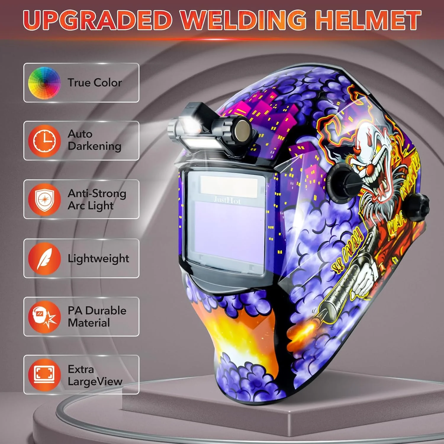 کلاه جوشکاری اتوماتیک JustHot، ماسک جوشکاری با قابلیت تیره شوندگی خودکار، رنگ واقعی، انرژی خورشیدی، وضوح اپتیکی 1/1/1/1، سایه گسترده 5-9/9-13 با 4 سنسور قوس الکتریکی، مناسب برای آقایان