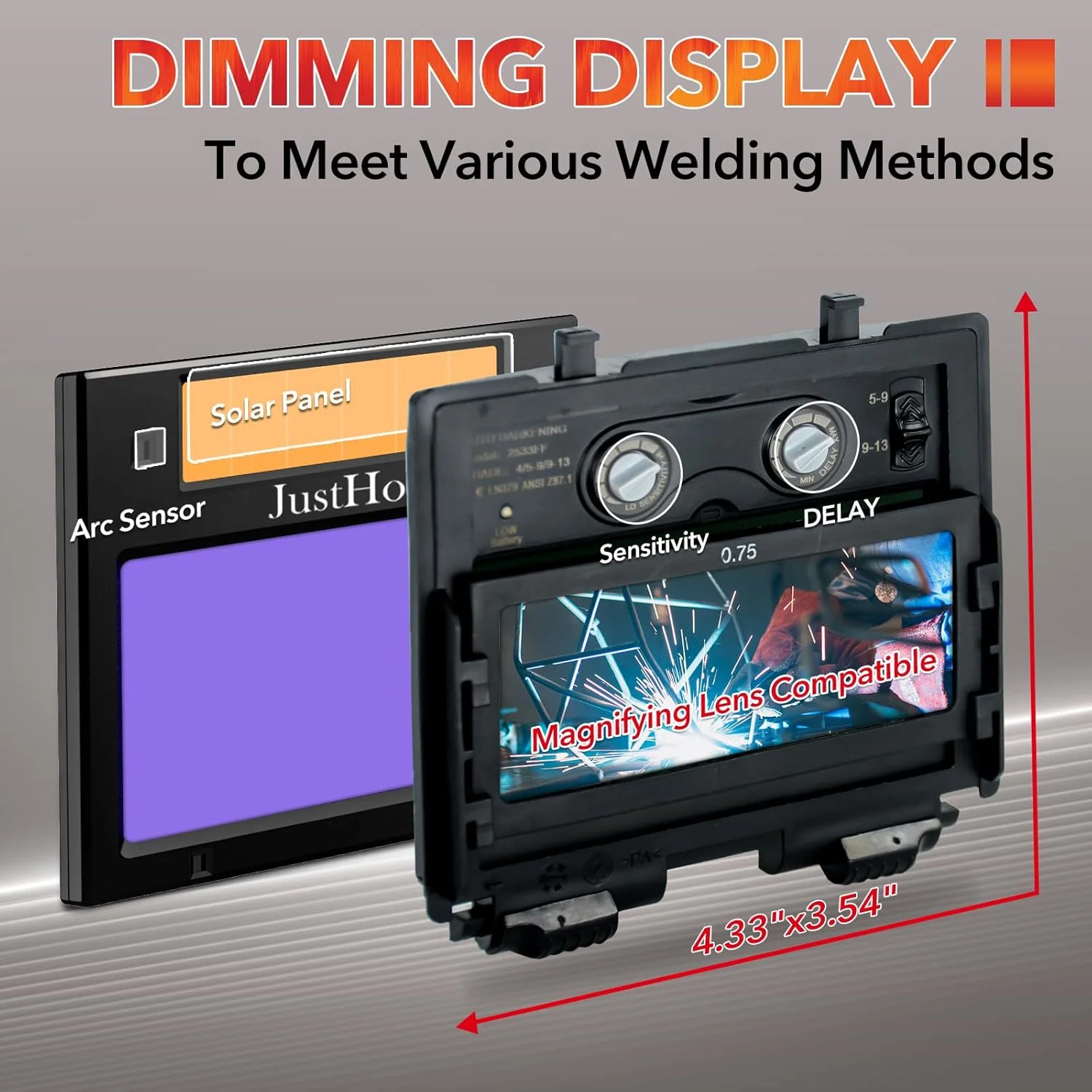 کلاه جوشکاری اتوماتیک JustHot، ماسک جوشکاری با قابلیت تیره شوندگی خودکار، رنگ واقعی، انرژی خورشیدی، وضوح اپتیکی 1/1/1/1، سایه گسترده 5-9/9-13 با 4 سنسور قوس الکتریکی، مناسب برای آقایان