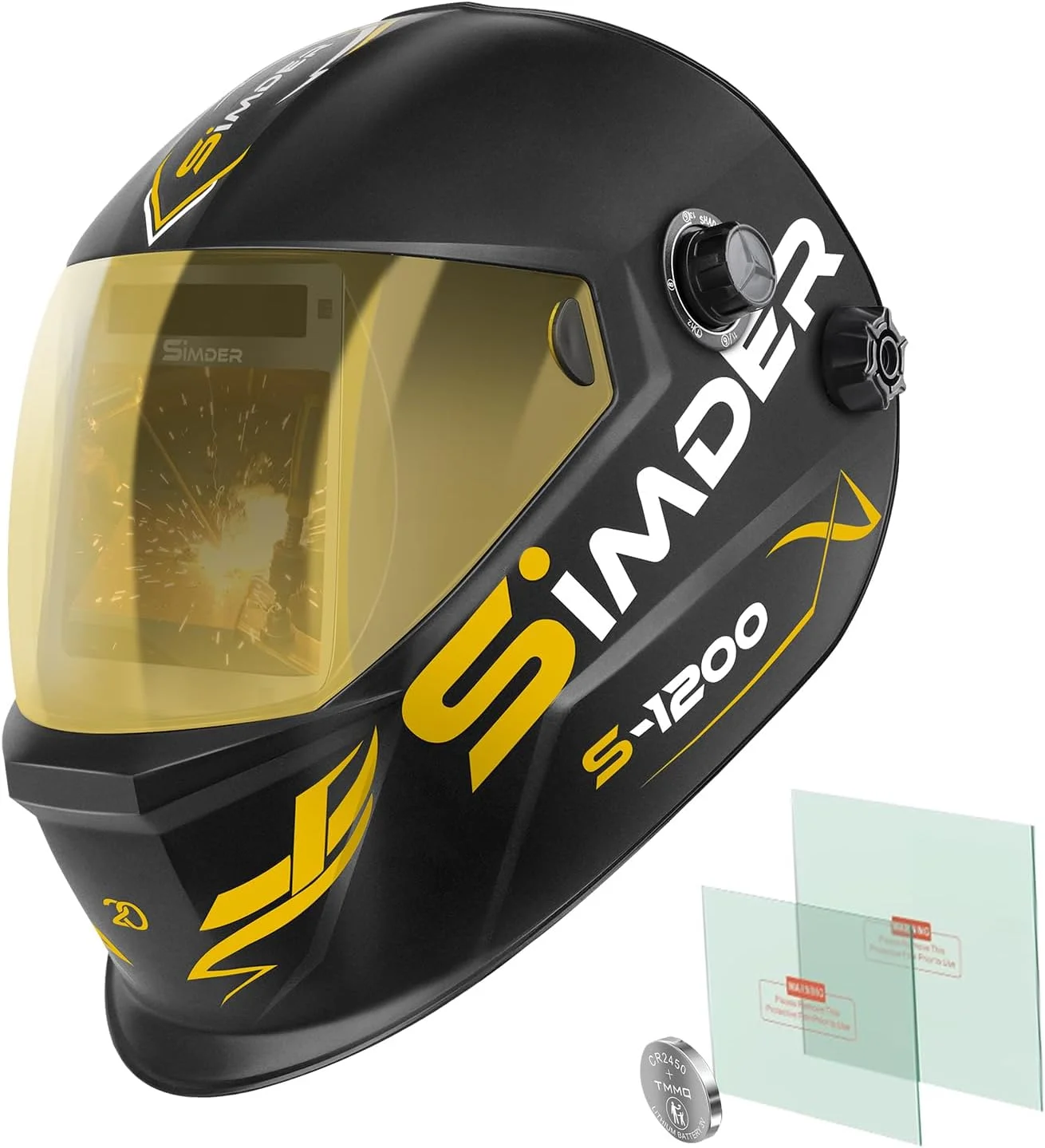 کلاه جوشکاری اتوماتیک SSIMDER با دید بسیار بزرگ 11x9 سانتی متر و رنگ واقعی، ماسک جوشکاری خورشیدی با 4 سنسور قوس، سایه گسترده 4/5-9/9-13 برای جوشکاری تیگ، میگ، قوس، برش و سنگ زنی