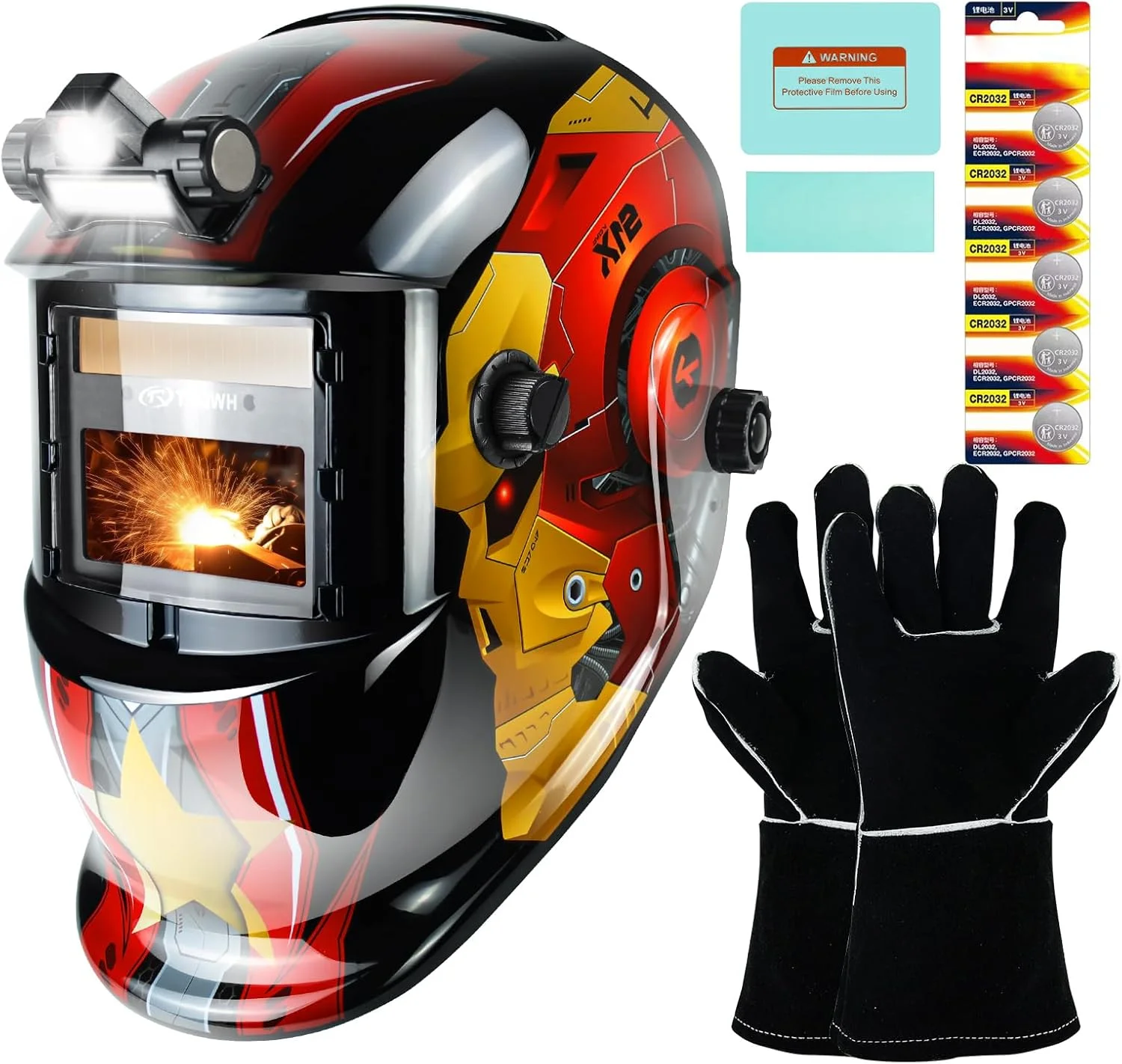 کلاه جوشکاری TRQWH با قابلیت تیره شوندگی خودکار، رنگ واقعی، وضوح اپتیکی عالی 1/1/1/2، سایه گسترده 9-13، ماسک جوشکاری با قابلیت سنگ زنی