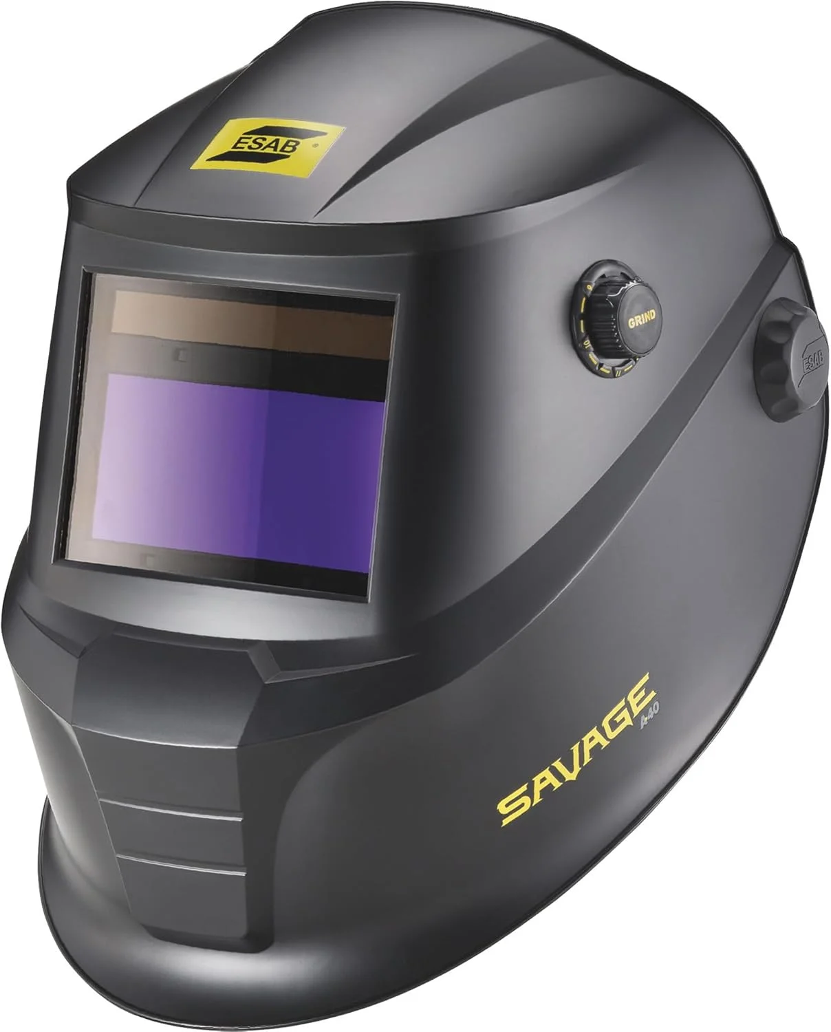 ESAB 0700000490 SAVAGE A40 Black Auto-Darkening Welding Helmet, External Shade Adjustment, Four Arc Sensor Auto Darkening, 3.93" x 1.96" True Color Viewing Lens, Sensitivity/Delay Control