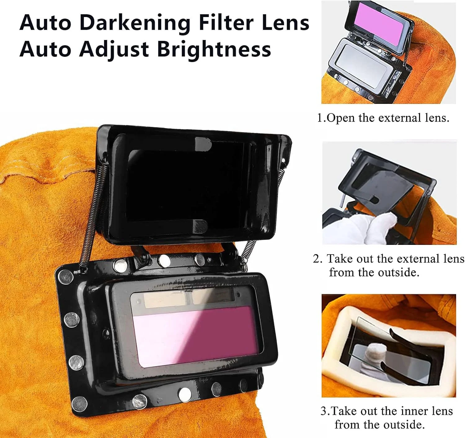 ماسک جوشکاری چرمی گاوی 2025 با لنز فیلتر تیره شونده خودکار خورشیدی، کلاه ایمنی جوشکاری چرمی محافظ کامل با محافظ گردن و شانه، کلاه کار مقاوم در برابر حرارت شعله جوشکاری