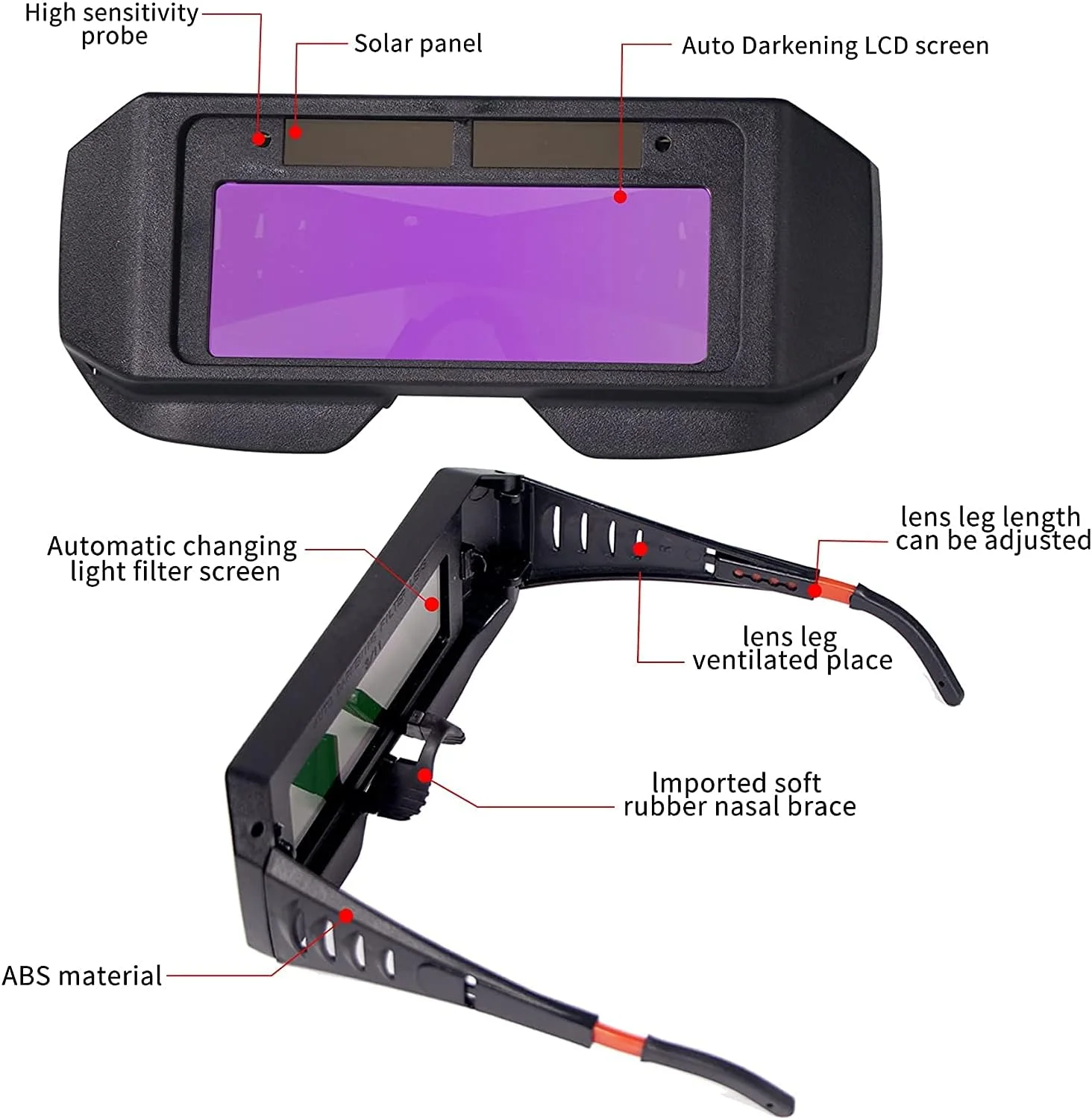T TOVIA Auto Darkening Welding Goggles, Solar Power LCD Welding Mask Glasses Helmet Welder Gas Mask Eye Protection, Anti-Flog Anti-Glare Goggles, Gas Welding Plasma MIG TIG ARC Welder Protector Tools