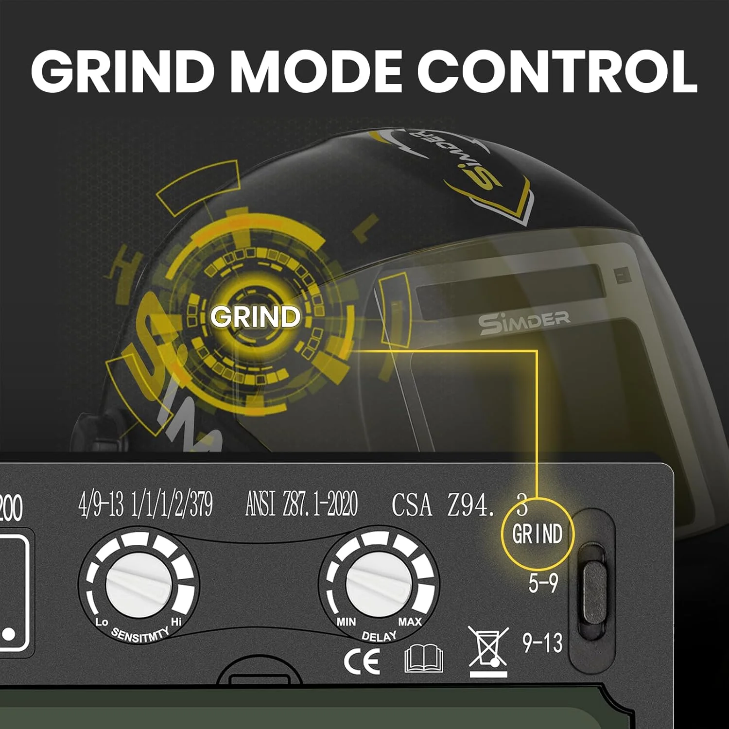 کلاه جوشکاری اتوماتیک SSIMDER با دید بسیار بزرگ 11x9 سانتی متر و رنگ واقعی، ماسک جوشکاری خورشیدی با 4 سنسور قوس، سایه گسترده 4/5-9/9-13 برای جوشکاری تیگ، میگ، قوس، برش و سنگ زنی