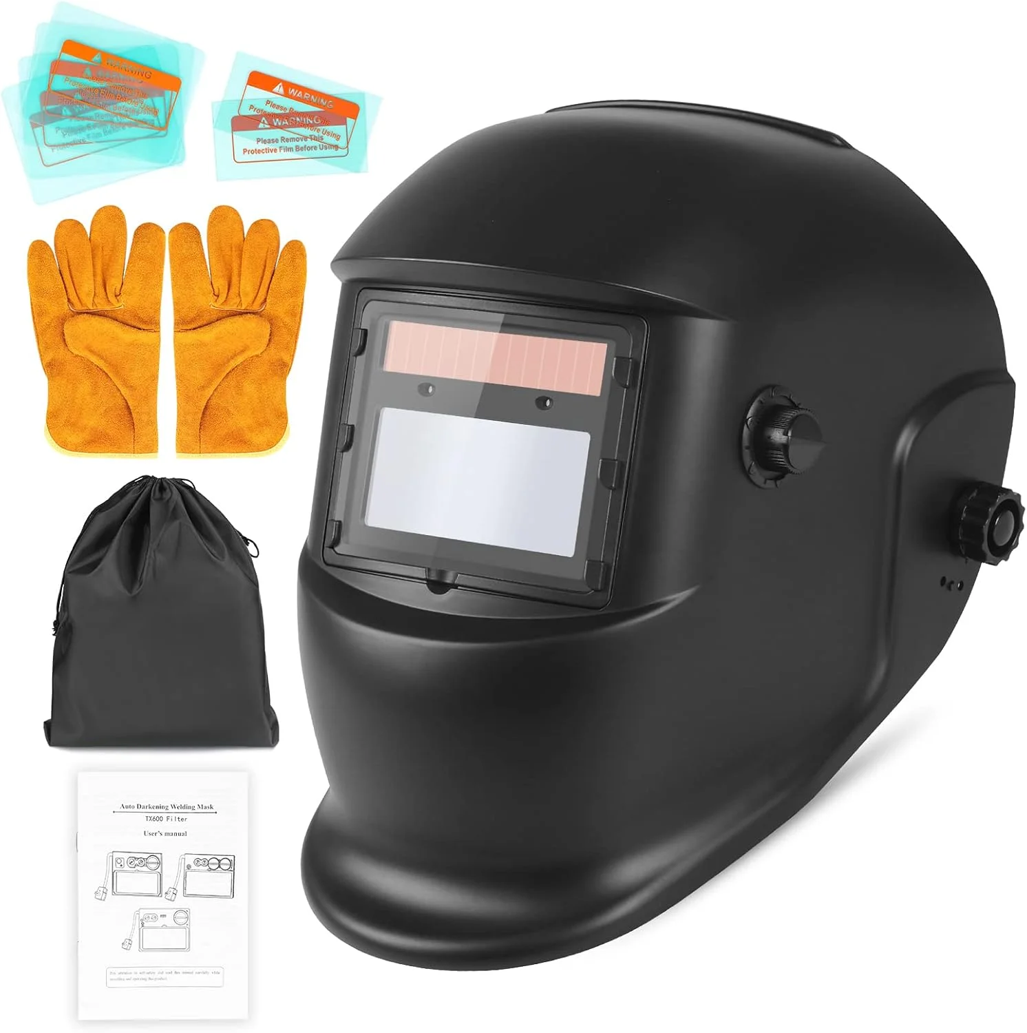 کلاه جوشکاری سیمدووم، کلاه جوشکاری فوق سبک با قابلیت تاریک شوندگی خودکار و انرژی خورشیدی، میدان دید بزرگ، ماسک جوشکاری، کلاه جوشکاری محافظ حرفه ای برای تیگ میگ آرک (مشکی)