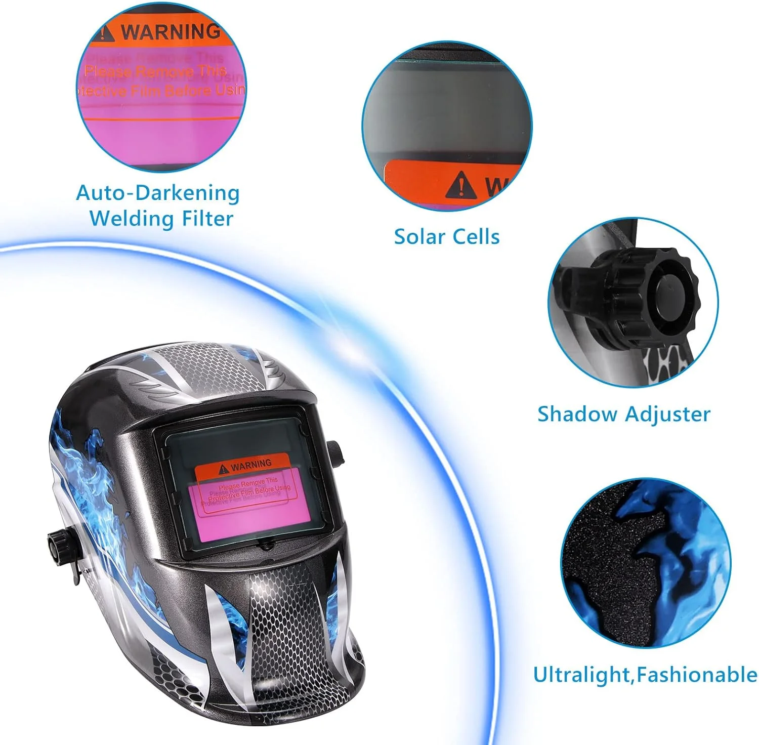 ماسک جوشکاری اتوماتیک تیره شونده UNISOPH، ماسک جوشکاری خورشیدی برای محافظت از چشم و صورت، کلاه جوشکاری سبک وزن و راحت قابل تنظیم با محدوده سایه 9-13، برای جوشکاری TIG، MIG، Arc و سنگ زنی